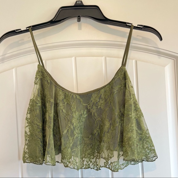 Green Lace Crop Top Size Small - Picture 1 of 5